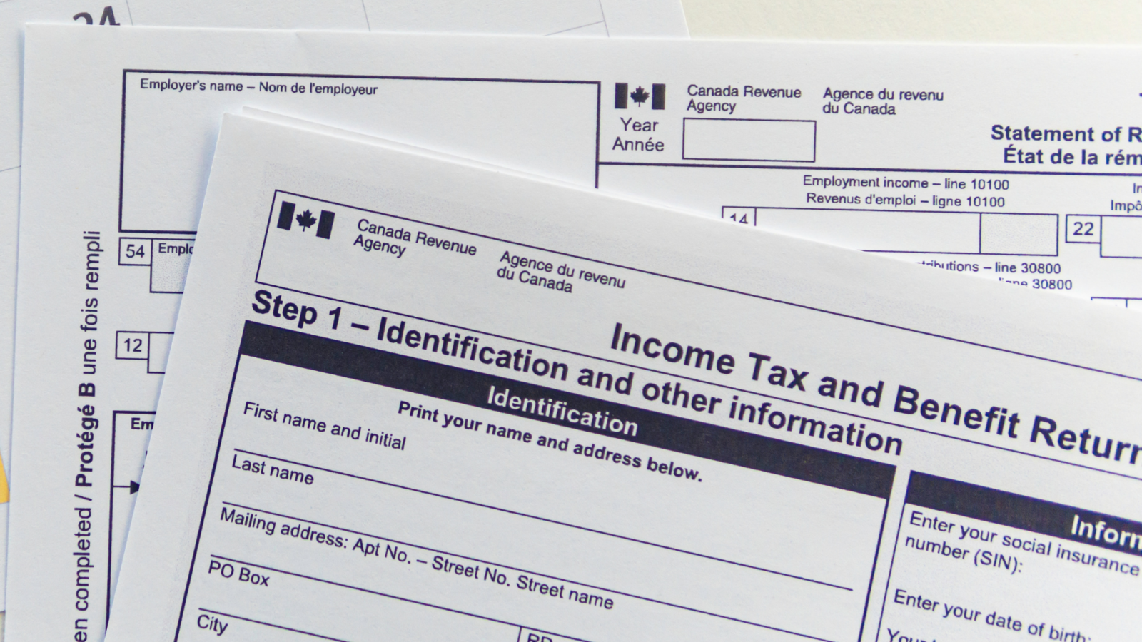 An image of some forms that are used for tax filing in Canada