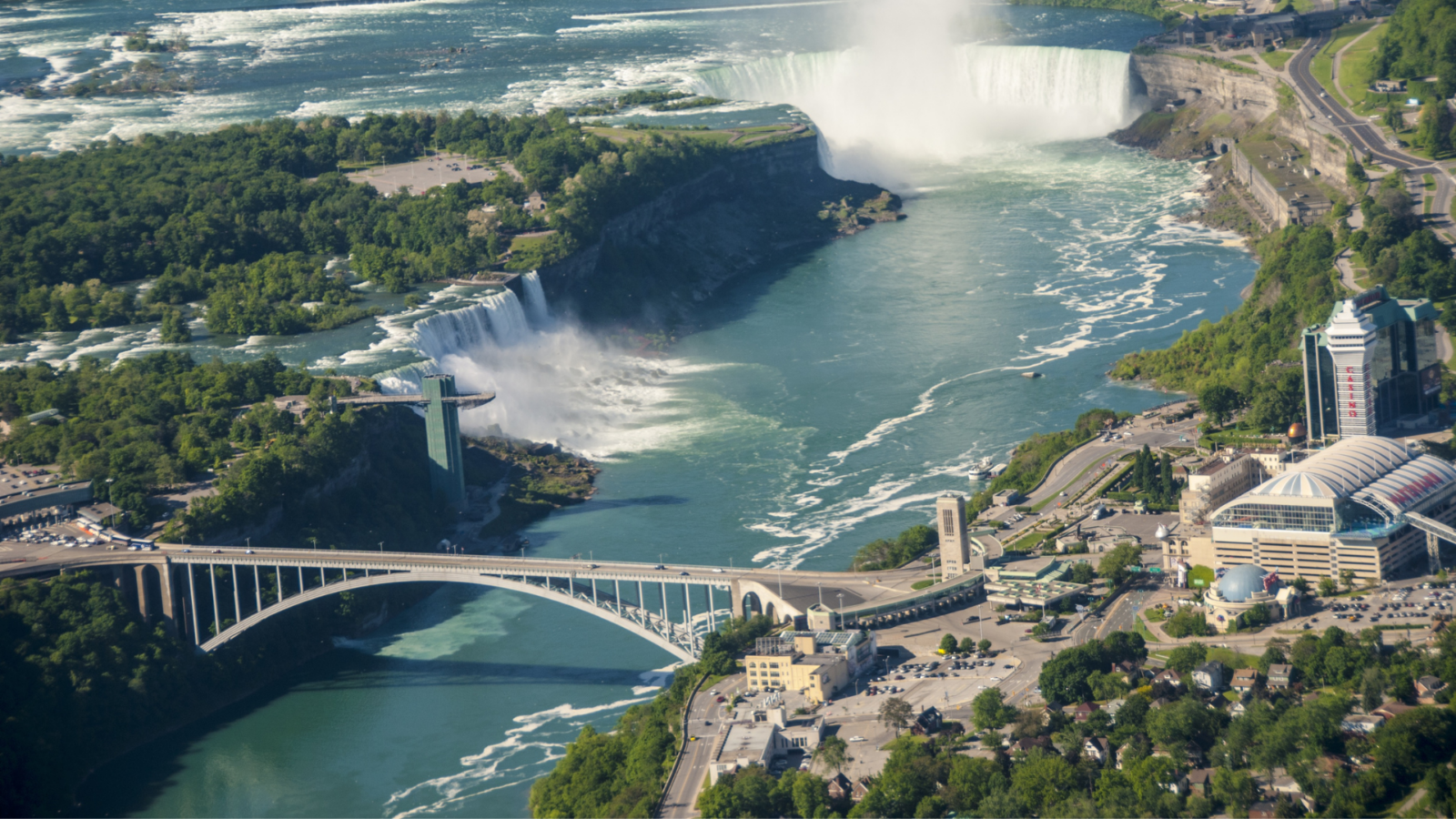 An image of Niagara Falls from the air.